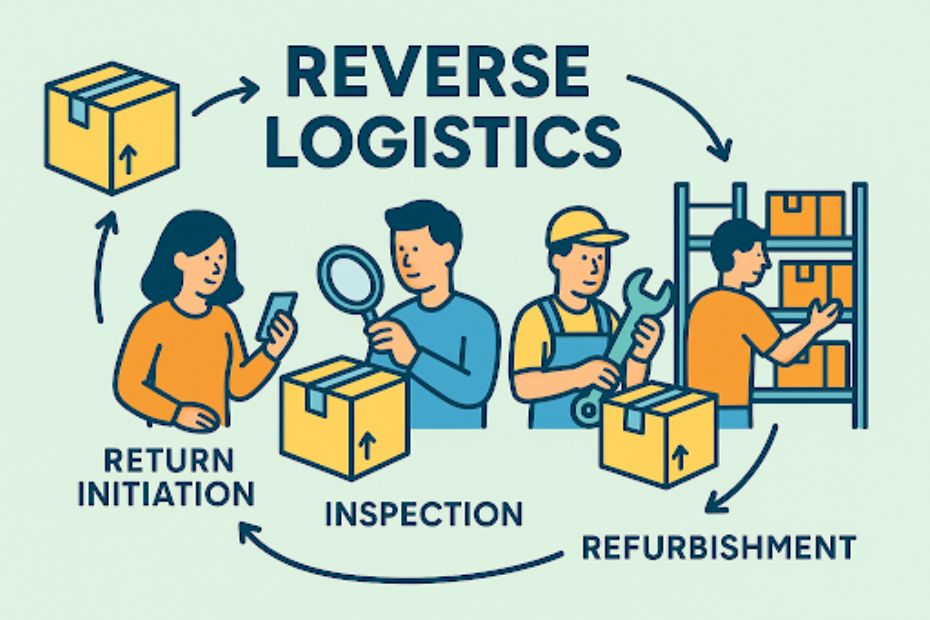 Illustration showing reverse logistics strategy in supply chain